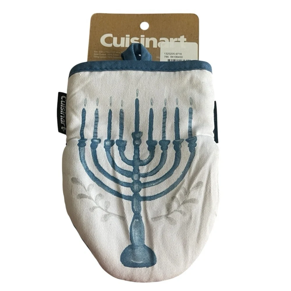 Cuisinart Hanukkah Oven Mitts 2- Blue Menorah Silicone Grip Holiday Kitchen Set